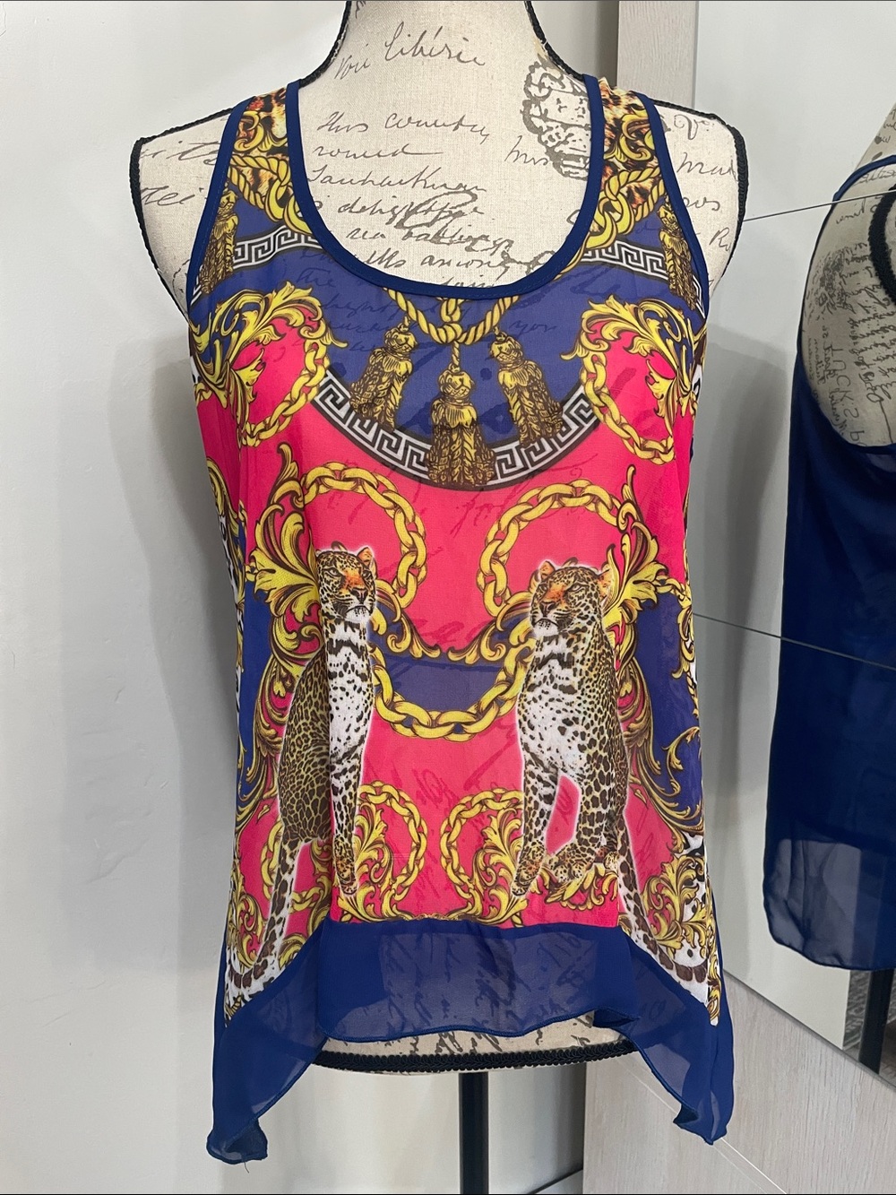 Topia Pink and Blue Baroque Leopard Print Camisole,